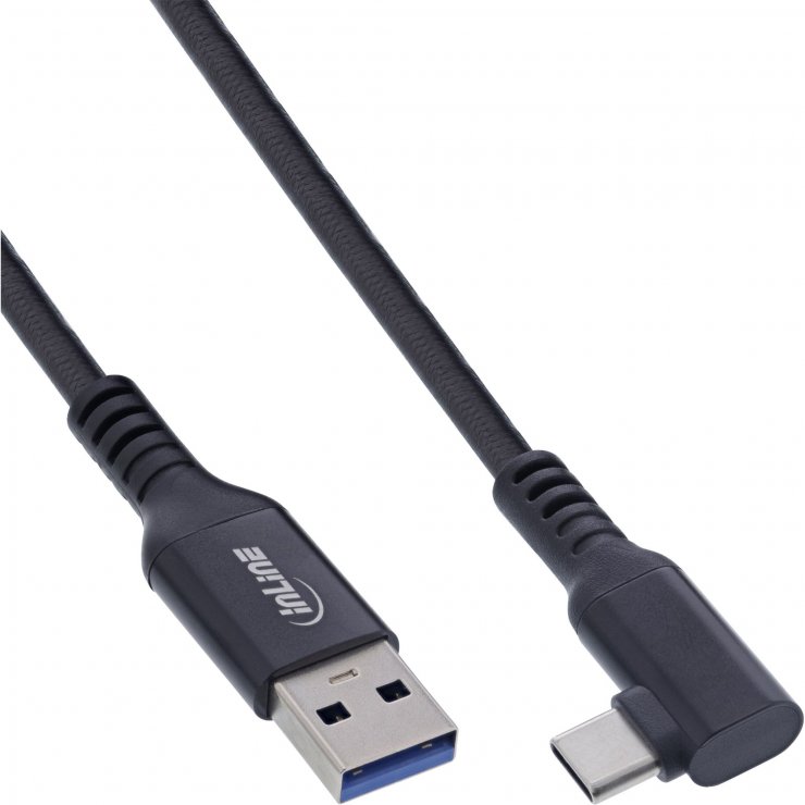 Imagine Cablu USB 3.2-A la USB type C T-T drept/unghi 5m Negru, InLine IL35715V