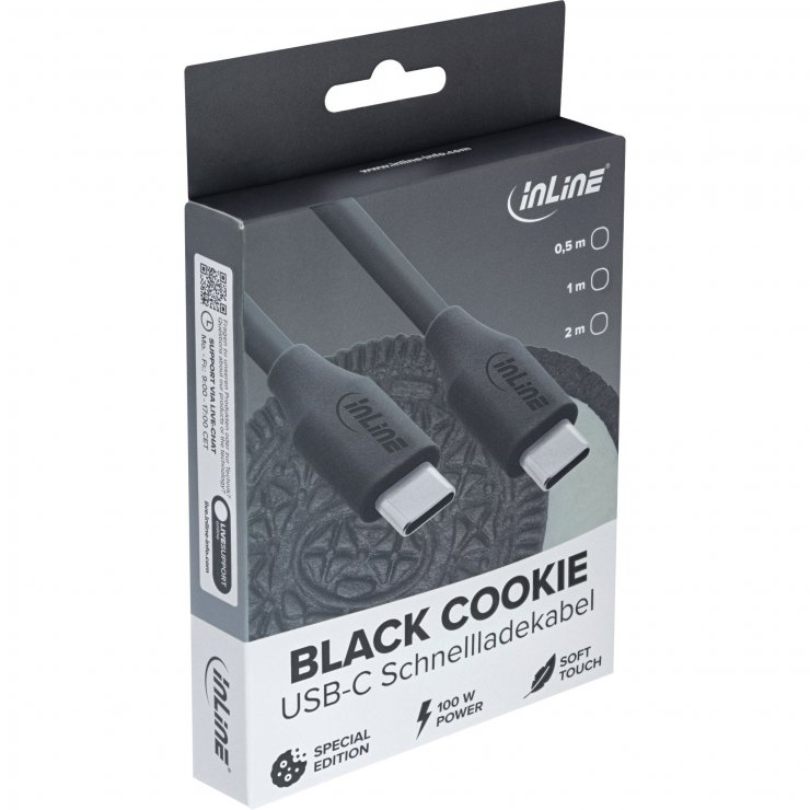 Imagine Cablu USB 2.0 type C fast charging silicon 100W Negru 1m, InLine IL35891