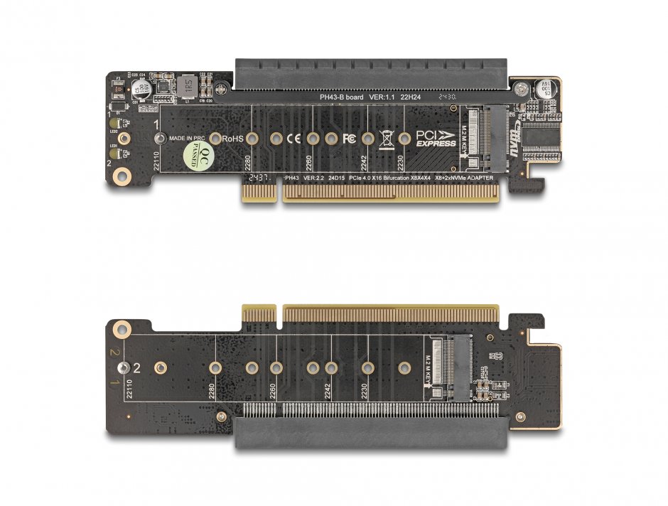 Imagine Riser card PCI Express 4.0 x16 cu 2 x M.2 Key M NVMe slot - bifurcation, Delock 41802