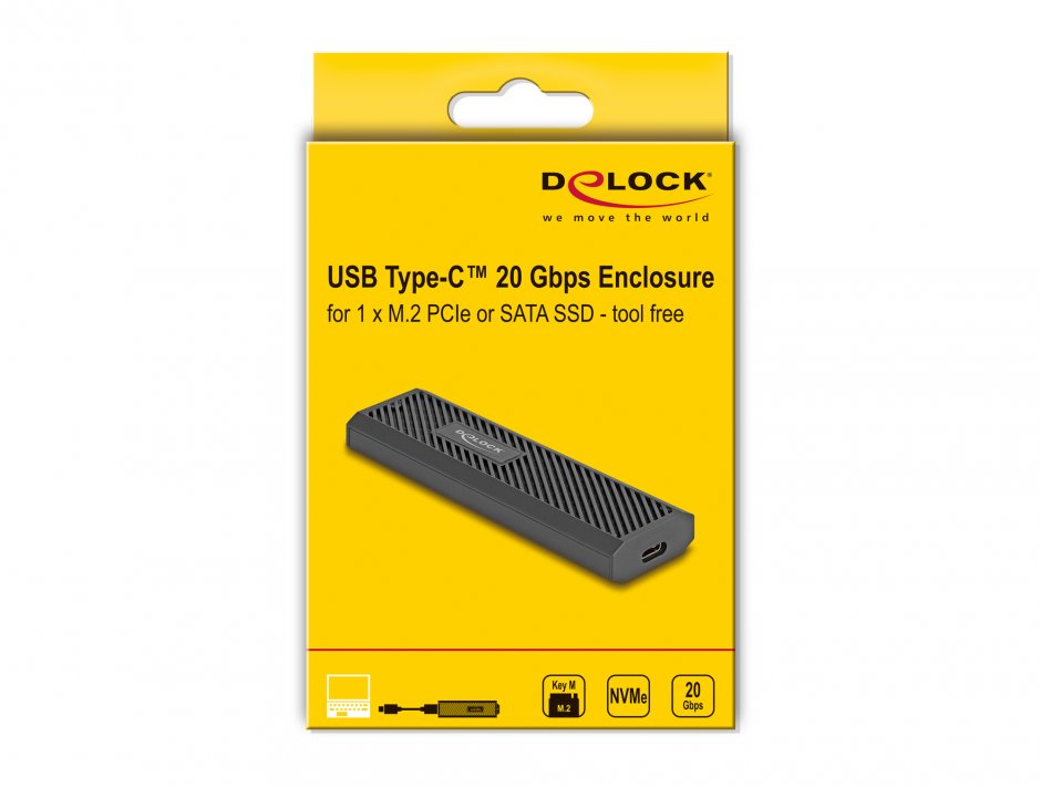 Imagine Rack extern USB 3.2 type C pentru SSD M.2 NVMe PCIe/SATA Combo, Delock 42031