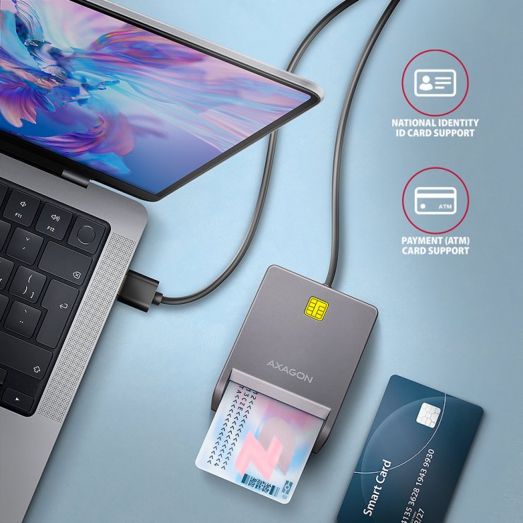 Imagine Cititor de carduri USB-A 2.0 la Smart Card/ID, Axagon CRE-SM3T