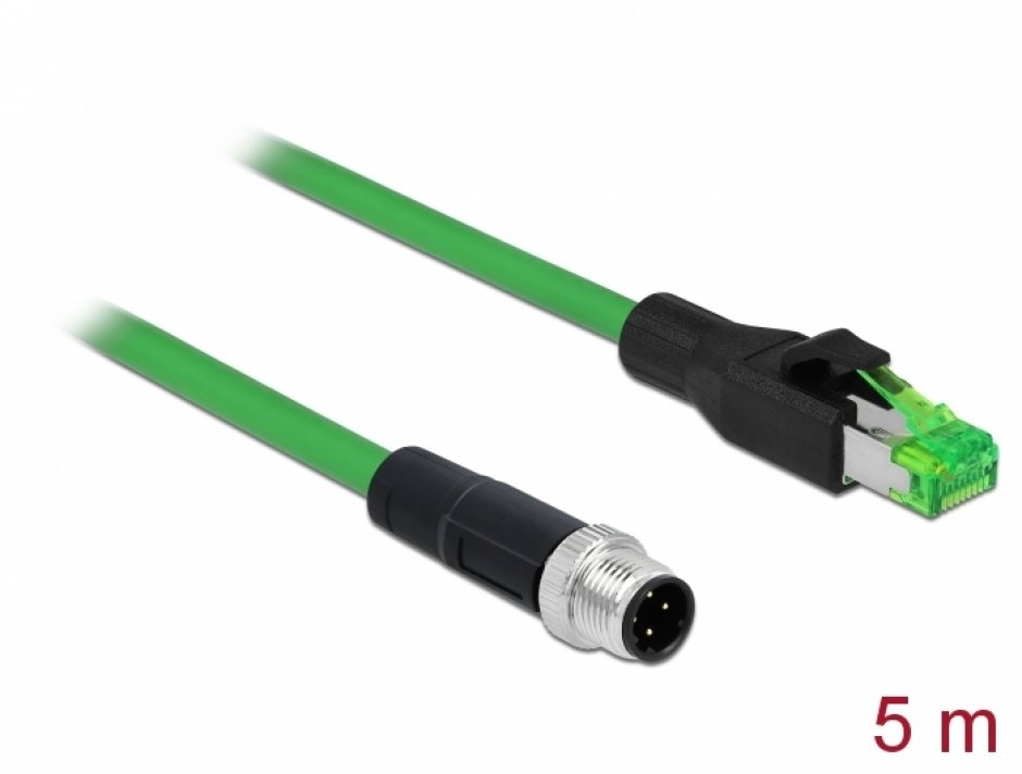 Imagine Cablu de retea M12 4 pini D-coded la RJ45 PVC T-T 5m, Delock 85440
