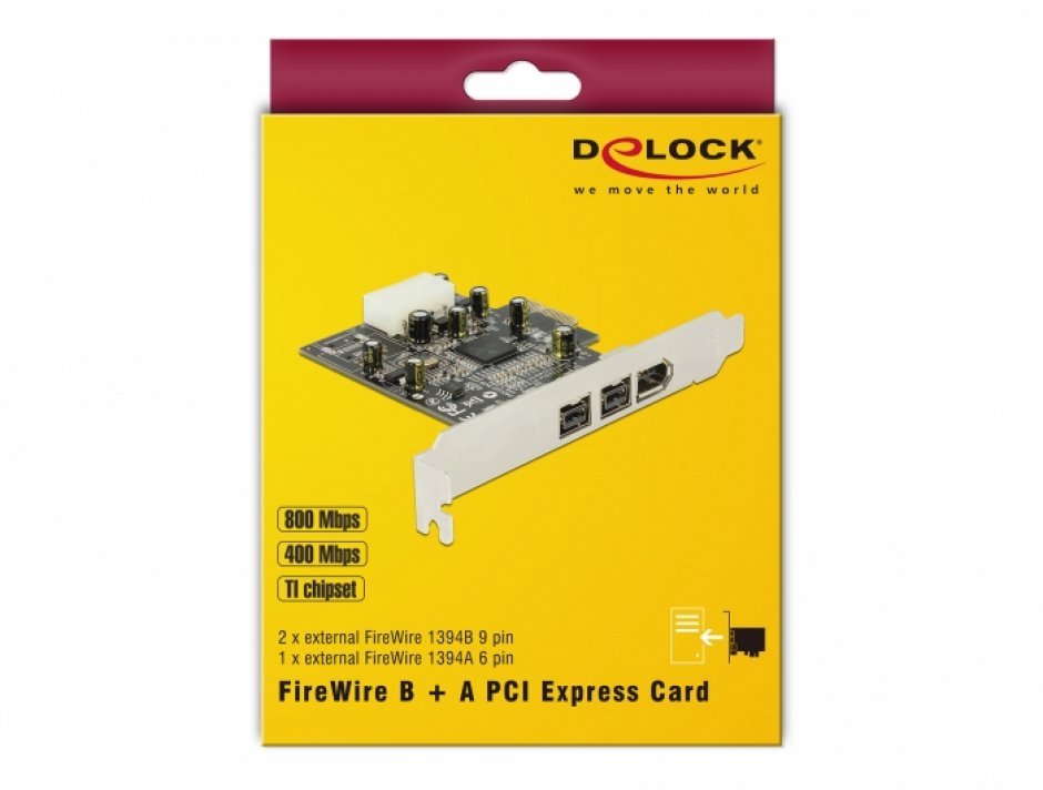 Imagine PCI Express Firewire 2 porturi B + 1 port A, Delock 89153