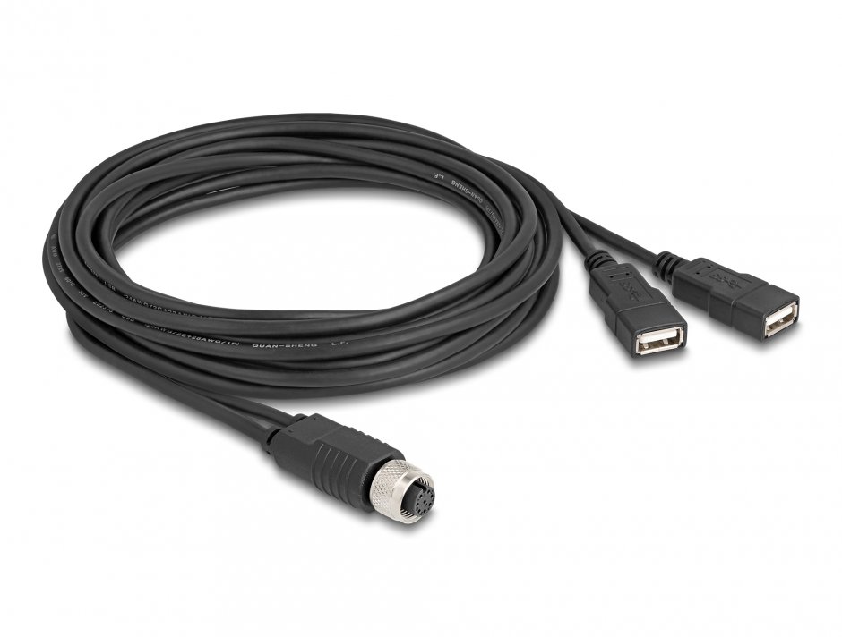 Imagine Cablu M12 A-coded 8 pini la 2 x USB 2.0-A M-M 3m, Delock 60651