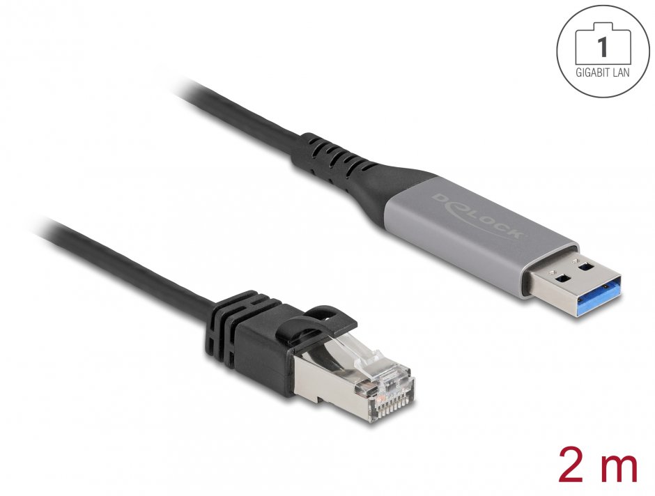 Imagine Cablu de retea USB 3.1-A la RJ45 Gigabit LAN 2m, Delock 60756