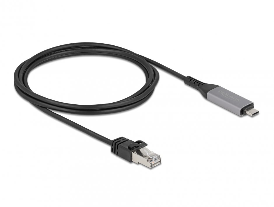 Imagine Cablu de retea USB Type C la RJ45 Gigabit LAN 2m, Delock 60760