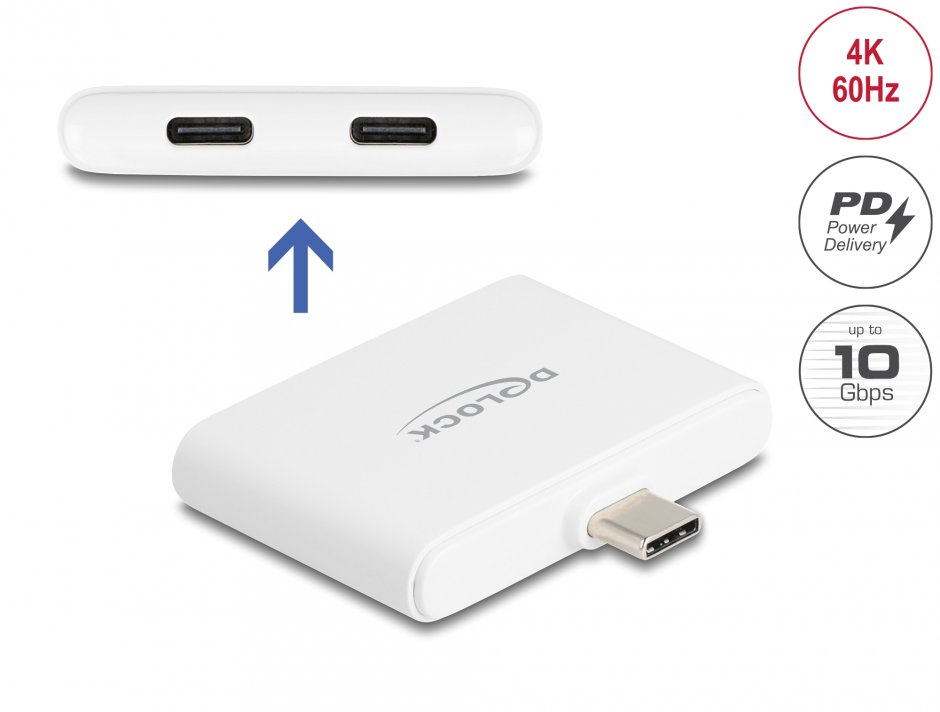 Imagine Adaptor USB type C la USB type C 10Gbps/4K60Hz + USB type C PD 92W, Delock 61088