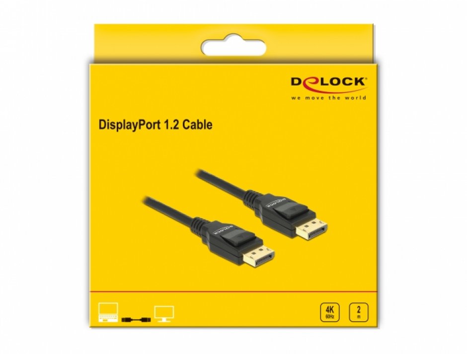 Imagine Cablu Displayport 4K60Hz T-T ecranat 2m Negru, Delock 82585