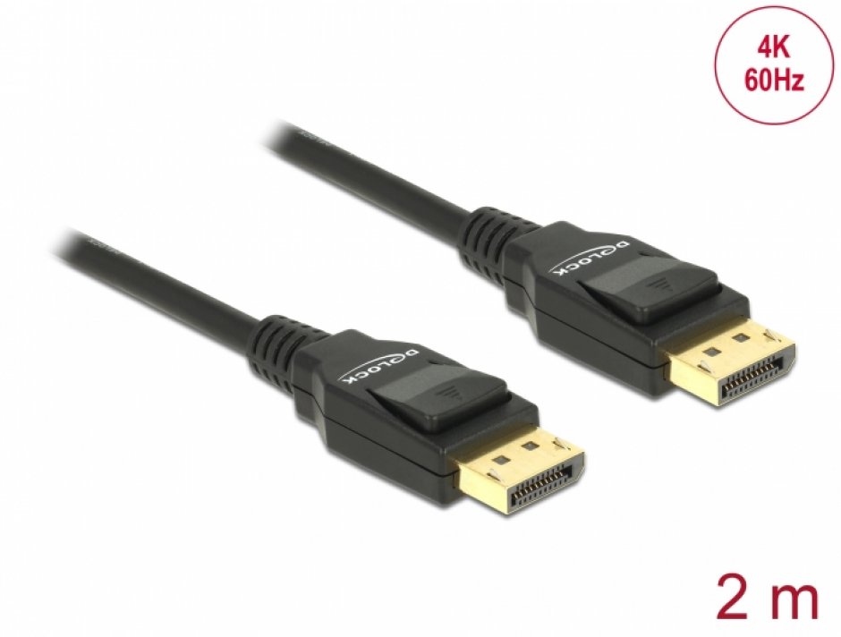 Imagine Cablu Displayport 4K60Hz T-T ecranat 2m Negru, Delock 82585