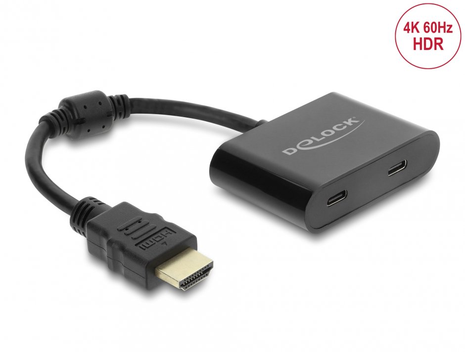 Imagine Adaptor HDMI la 2 x USB type C (DP Alt Mode) 4K60Hz T-M 0.18m, Delock 63000