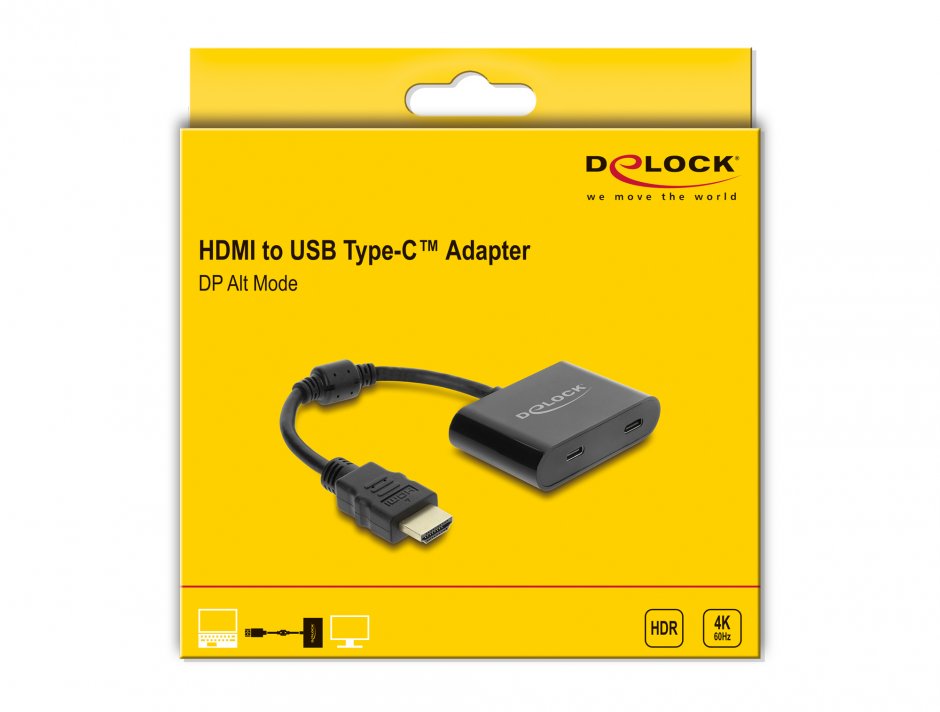 Imagine Adaptor HDMI la 2 x USB type C (DP Alt Mode) 4K60Hz T-M 0.18m, Delock 63000