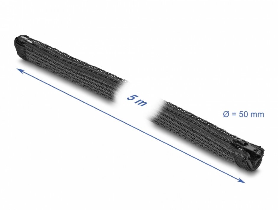 Imagine Manson impletit cu fermoar rezistent la caldura 5m x 50mm Negru, Delock 19173