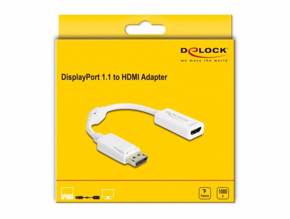 Imagine Adaptor DisplayPort la HDMI T-M pasiv alb, Delock 61767