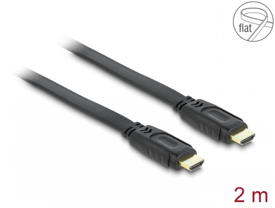 Imagine Cablu HDMI 4K 1.4 Flat T-T ecranat 2m, Delock 82670