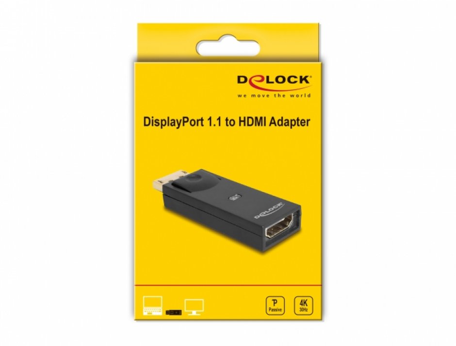 Imagine Adaptor DisplayPort la HDMI T-M pasiv Negru, Delock 65258