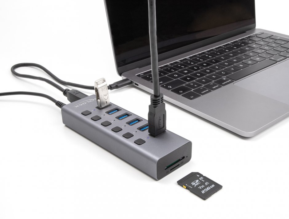 Imagine HUB USB-A/type C 5Gbps la 6 x USB-A Switch On/Off + slot SD / Micro SD, Delock 64237