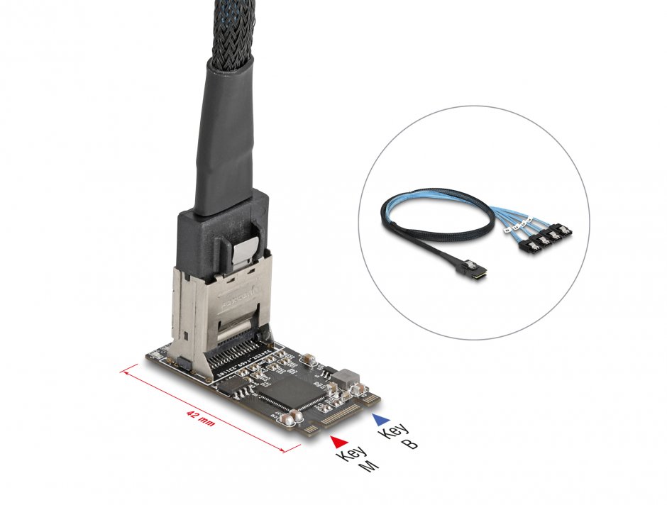 Imagine Controller M.2 2242 Key B+M la 4 x SATA 1m, Delock 64260