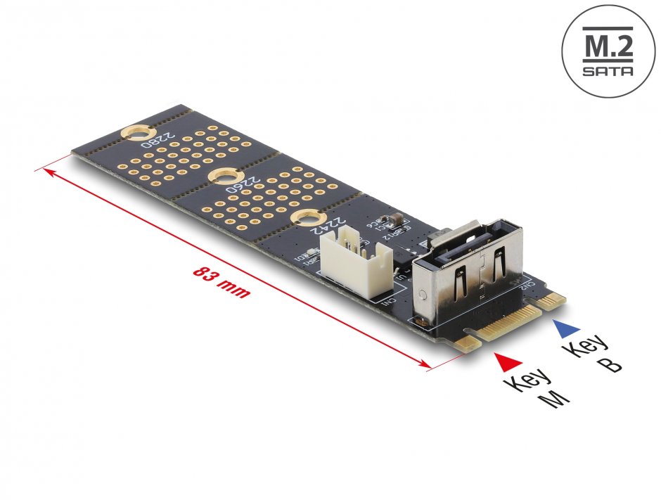 Imagine Adaptor M.2 Key B la SATA 7 pini vertical, Delock 64290