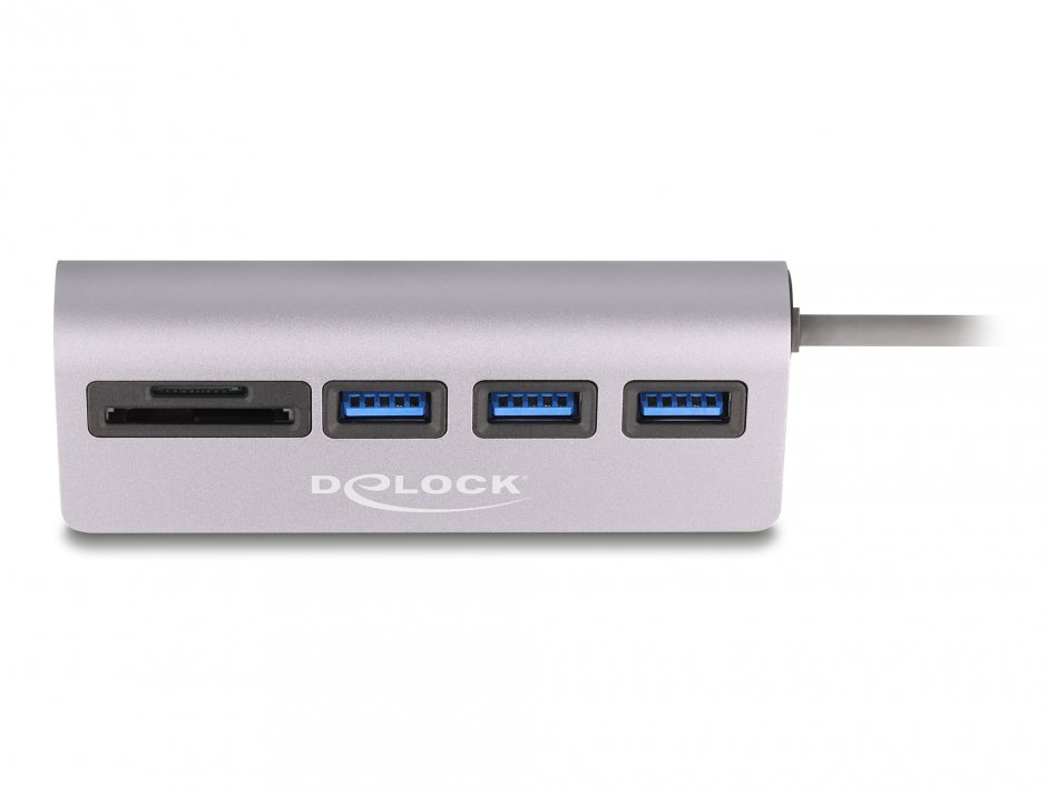 Imagine HUB USB type C 5Gbps la 3 x USB-A + cititor SD/Micro SD Argintiu, Delock 64292