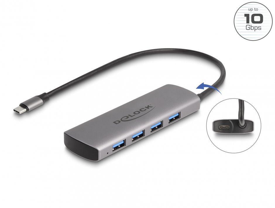 Imagine HUB USB 10 Gbps type C la 4 x USB-A, Delock 64293