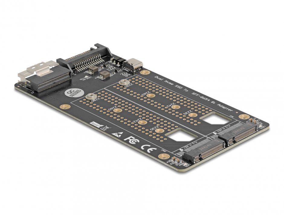 Imagine Convertor SFF-8654 8i la 2 x M.2 Key M NVMe SSD, Delock 64295