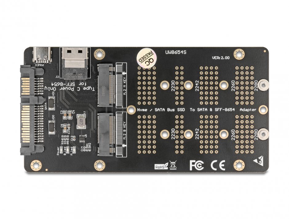 Imagine Convertor M.2 Key M NVMe SSD la SFF-8654 si M.2 Key B SATA SSD la SATA, Delock 64355