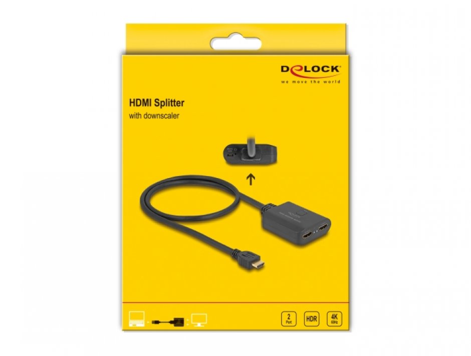Imagine Switch HDMI 2 porturi 4K60Hz cu downscaler + cablu 0.6m, Delock 18650