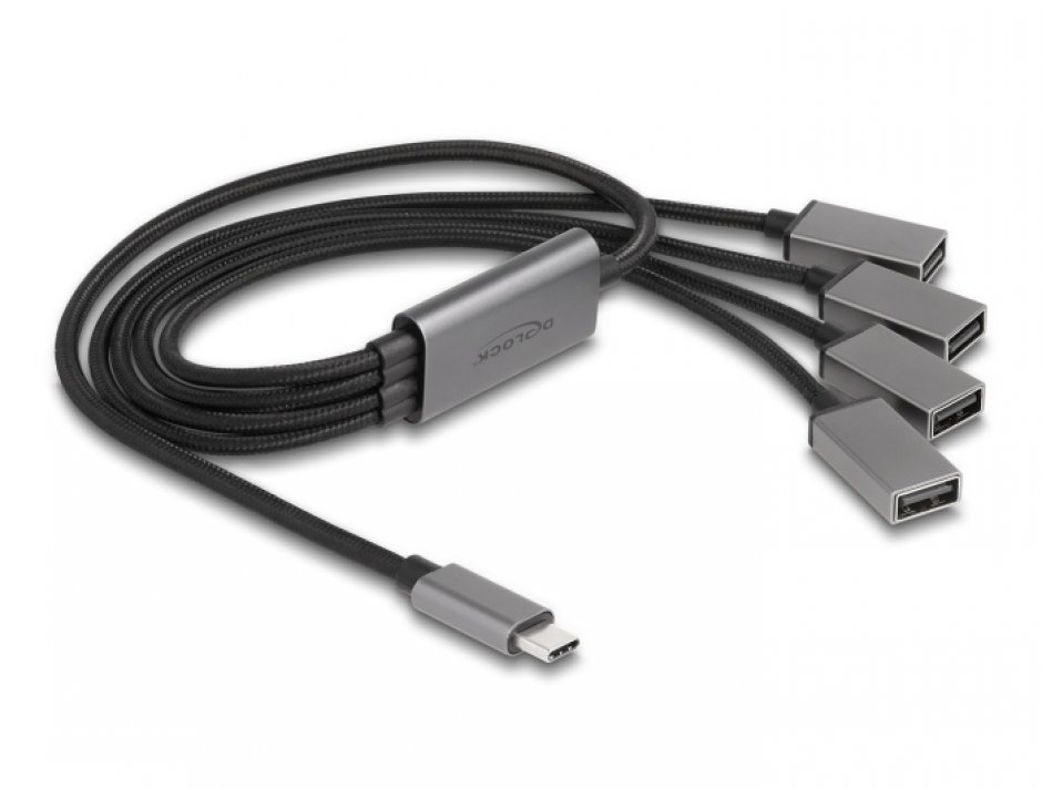 Imagine HUB USB type C la 4 x USB-A 0.6m, Delock 64210
