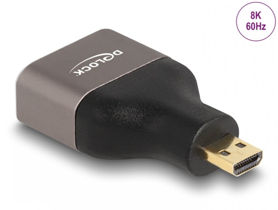 Imagine Adaptor metalic micro HDMI-D la HDMI 8K60Hz T-M, Delock 60079