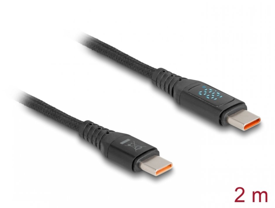 Imagine Cablu Fast charging USB 2.0 type C 140W cu indicator LED 1.2m, Delock 88136