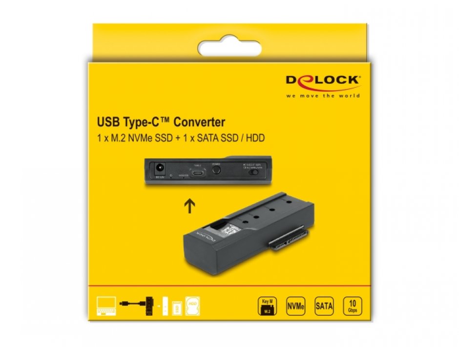 Imagine Convertor USB type C la SSD M.2 NVMe sau SATA, Delock 64253