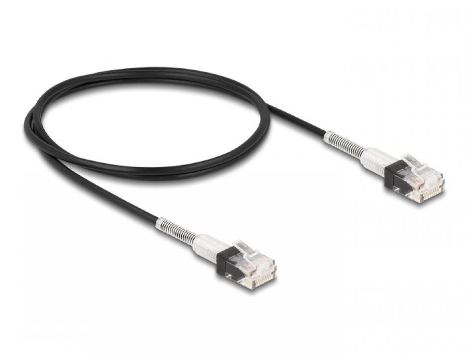 Imagine Cablu de retea RJ45 cu protectie la indoire Cat.6A UTP Slim 1m Negru, Delock 80389