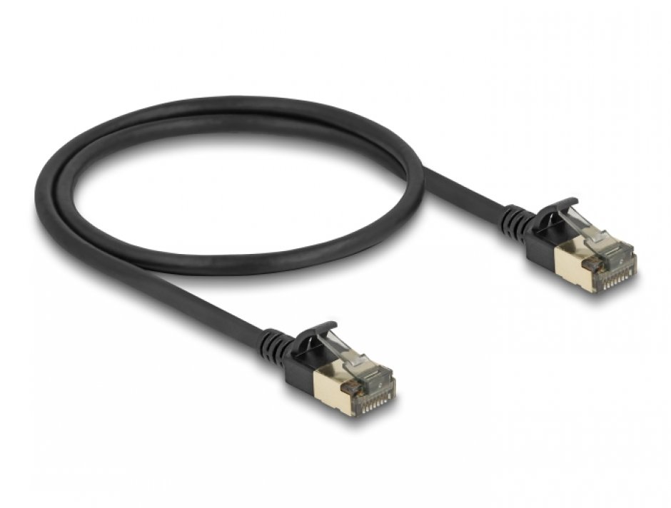 Imagine Cablu de retea RJ45 Cat.8.1 FTP Slim Pro 0.5m Negru, Delock 80338