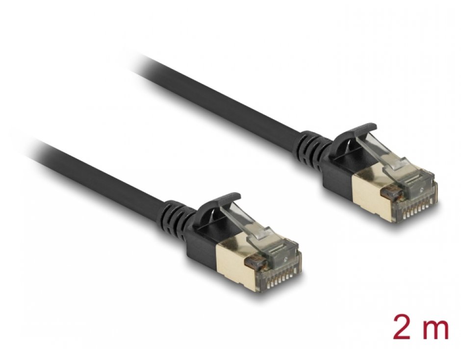 Imagine Cablu de retea RJ45 Cat.8.1 FTP Slim Pro 2m Negru, Delock 80340