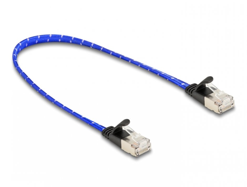 Imagine Cablu de retea brodat RJ45 Cat.6A Flat FTP 0.3m Albastru, Delock 80381
