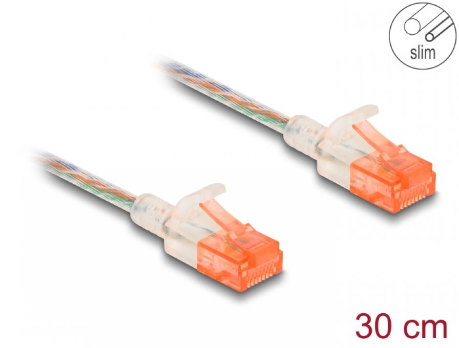 Imagine Cablu de retea RJ45 Cat.6A UTP Slim 0.3m transparent, Delock 80351