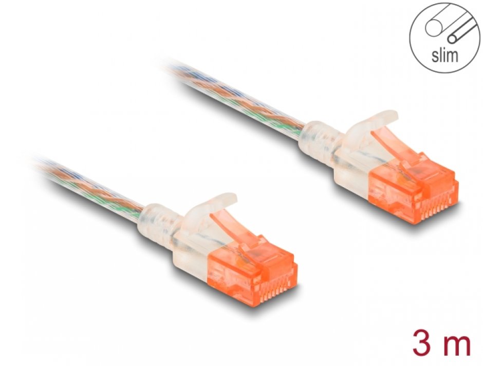 Imagine Cablu de retea RJ45 Cat.6A UTP Slim 3m transparent, Delock 80355