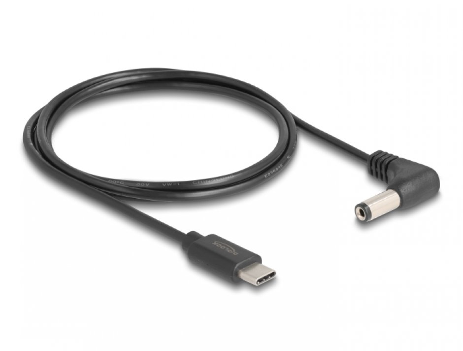 Imagine Cablu de alimentare USB type C la DC 5.5 x 2.1mm unghi T-T 1.5m, Delock 85398
