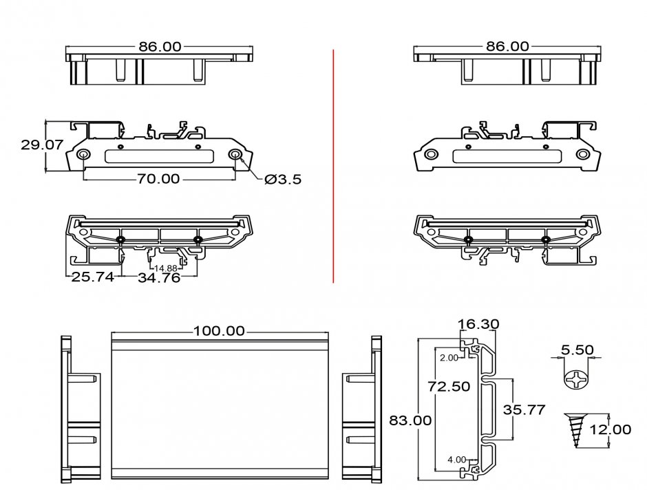Imagine Suport de placa (72 mm) pentru sina DIN 10cm, Delock 65984
