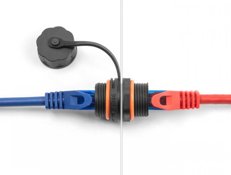 Imagine Cupla de retea RJ45 Cat.6A STP cu capac protectie si waterproof, Delock 88145