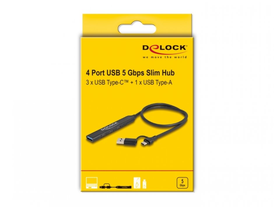 Imagine HUB USB type C/USB-A 3.2 la 3 x USB type C + 1 x USB-A, Delock 64272