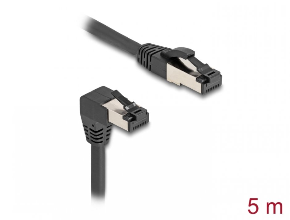 Imagine Cablu de retea RJ45 Cat.8.1 S/FTP drept/unghi 90 grade jos 5m Negru, Delock 80448