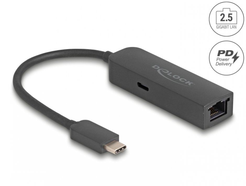 Imagine Placa retea USB type C la 2.5 Gigabit LAN + PD 100W, Delock 66938