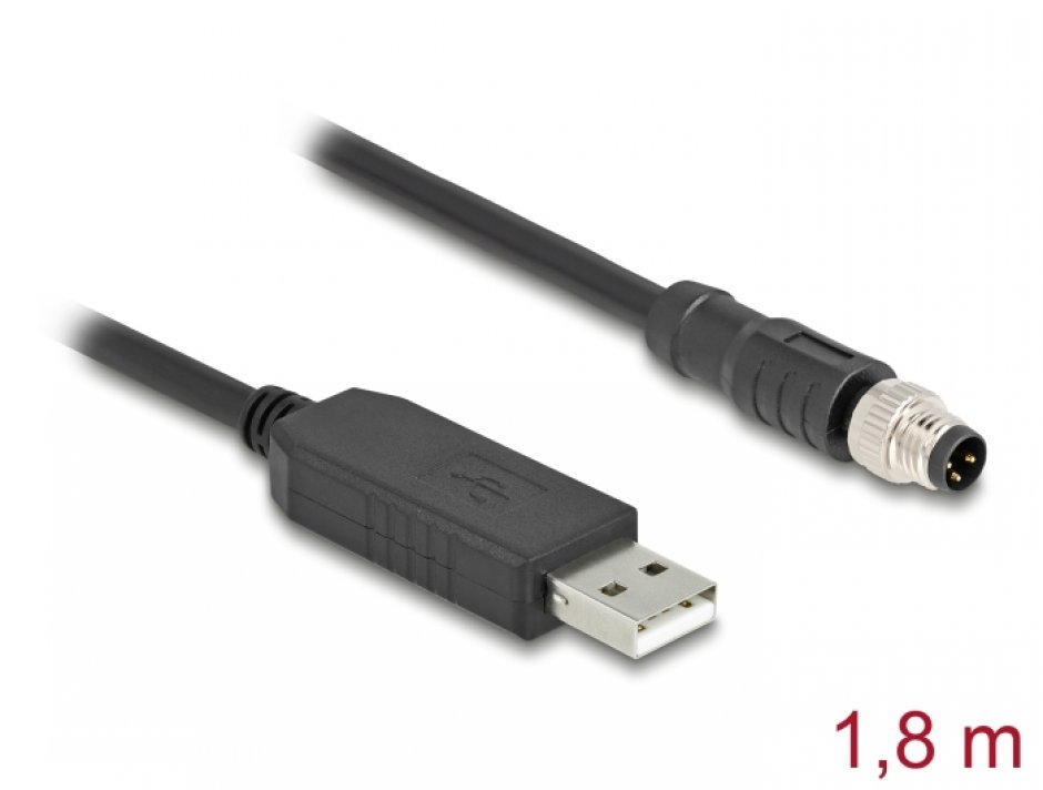 Imagine Cablu USB-A la M8 RS-232 A-coded 3 pini FTDI 1.8m, Delock 64258