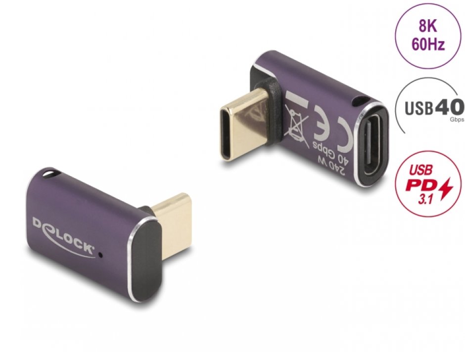 Imagine Adaptor USB 4 type C 8K60Hz/240W unghi 90 grade T-M, Delock 60289