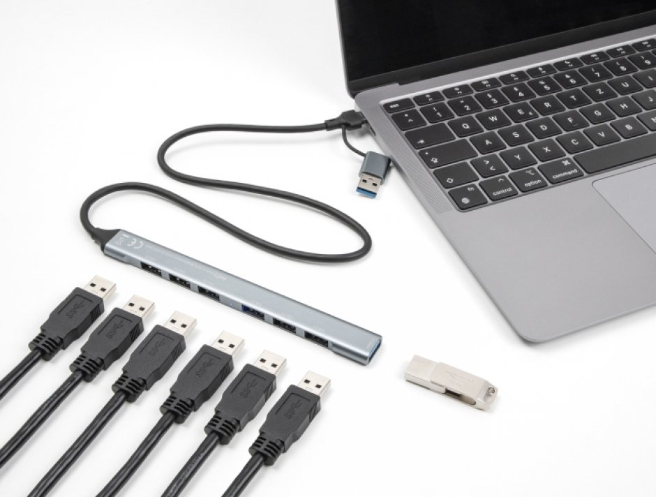 Imagine HUB USB type C/USB-A cu 1 x USB 3.2-A + 6 x USB 2.0-A, Delock 64273