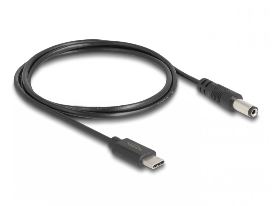 Imagine Cablu de alimentare USB type C la DC 5.5 x 2.1mm T-T 1m, Delock 85397