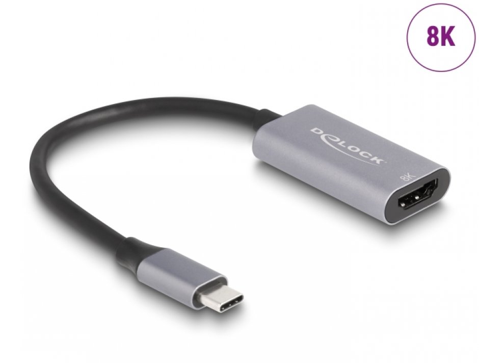 Imagine Adaptor USB type C la HDMI (DP Alt Mode) 8K30Hz/4K144Hz cu HDR, Delock 60021