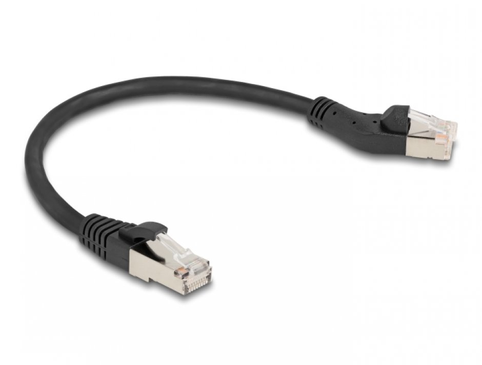 Imagine Cablu de retea RJ45 6A S/FTP drept/unghi 45 grade stanga 0.25m Negru, Delock 80582