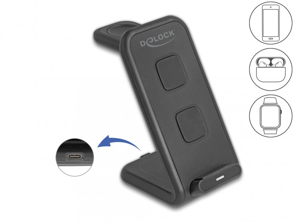 Imagine Incarcator wireless 3 in 1 max 15W, Delock 66941
